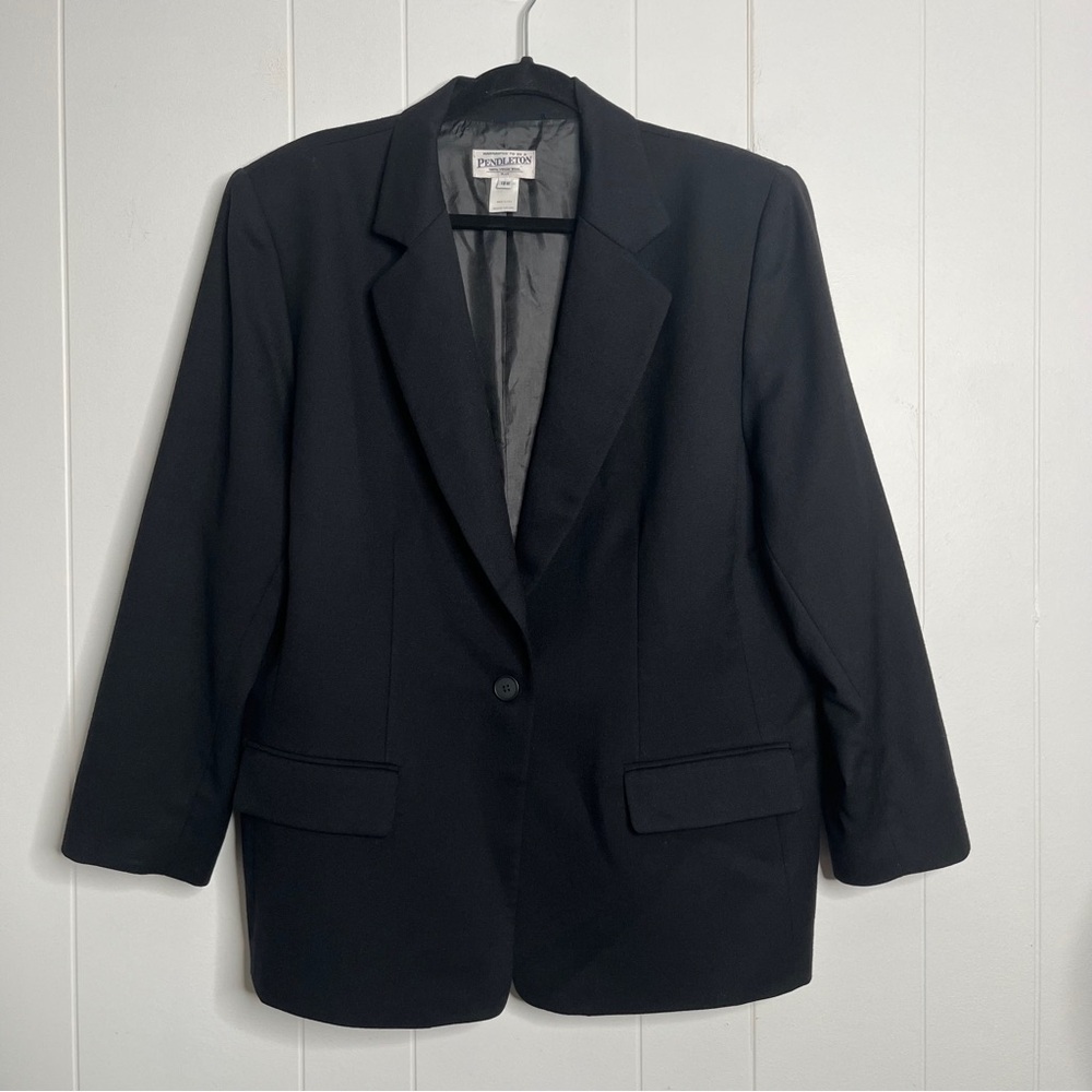Pendleton Black Wool Blazer Single Button Made In USA Career Office Women's 18W